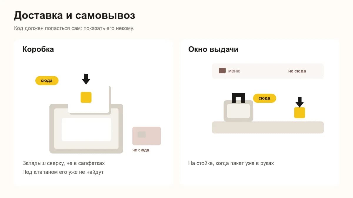 QR-код для отзывов на доставке: наклейка на коробке и вкладыш сверху