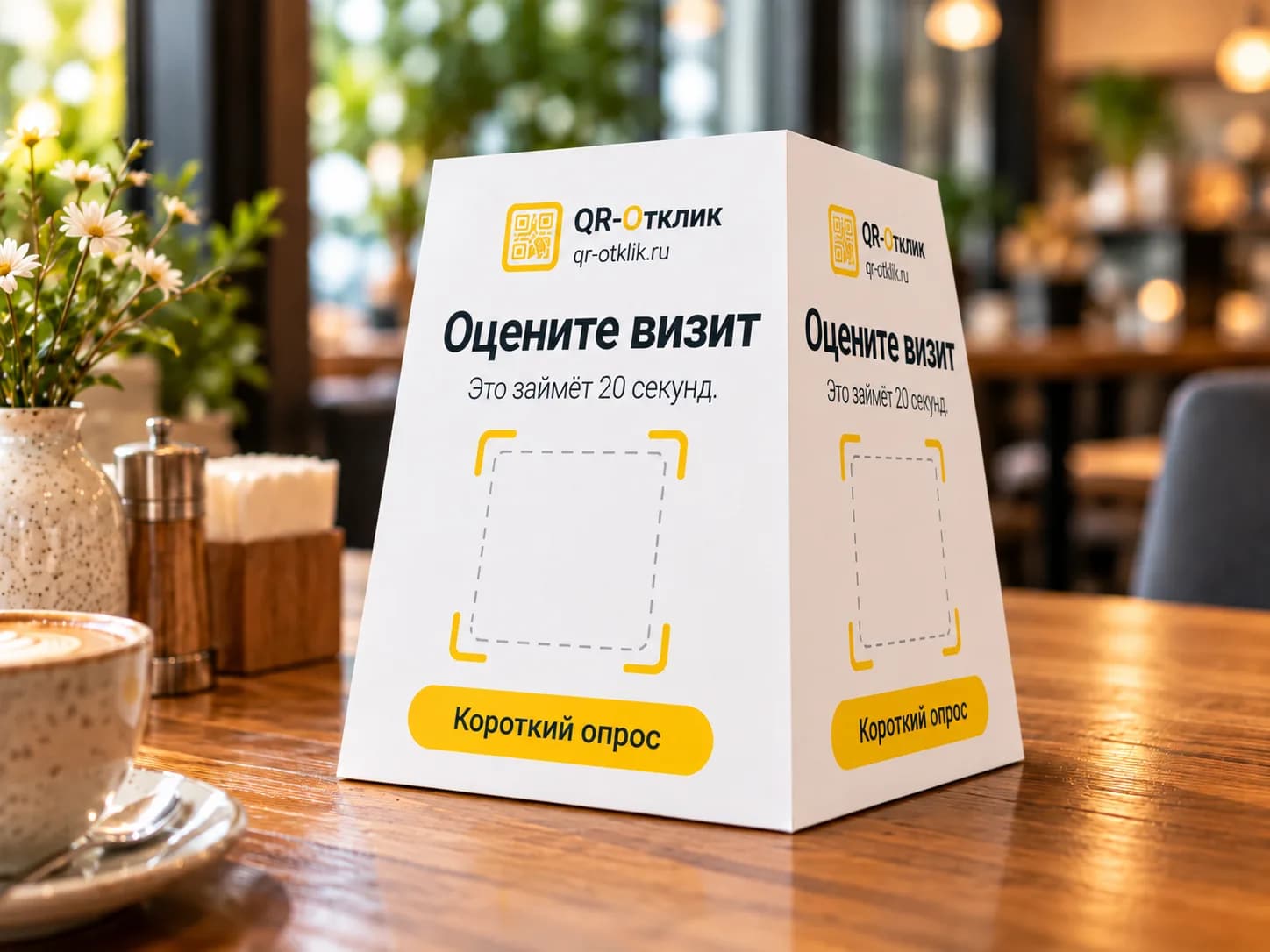 Пирамидка из листа A4, QR-код виден с трёх сторон