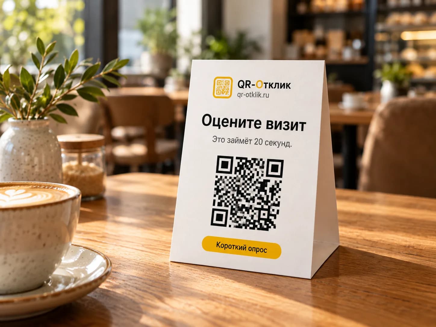 Тейбл-тент с QR-кодом на столе